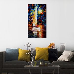 Modern Canvas Målar Landscape Art Segling With the Moon Hand Painted Romantic Artwork Wall Decor