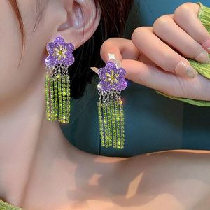 Dingle örhängen Tassel Pearl Flower Purple Crystal Drop For Women Luxury Elegant Geometric Bowknot Ms Wedding Jewelry