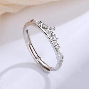 Bröllopsringar Ventfille 925 Stamp Silver Color Crown Ring for Women Girl Zircon Romantic Princess Jewelry Engagement Gift Drop Drop