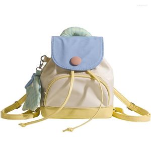 School Bags Summer Canvas Backpack Korean Mini Candy Color Women's Travel Fashion Rucksack Simple Drawstring Leisure Bagpack Sac