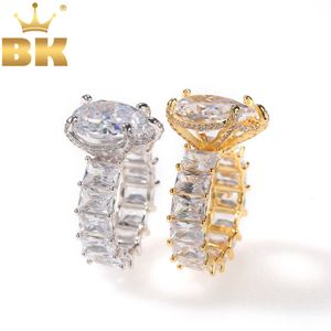 Solitaire Ring The Bling King Water Drip Top Large Iced Out Baguettecz Ring 7mm Square CZ 1 Row Fashion Gift Hiphop Jewelry 230615