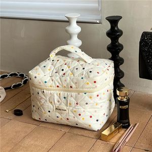 Cosmetic Bags Cute Dot Women's Bag Cotton Fabric Ladies Big Handheld Storage Portable Female Travel Toiletry Box Handbags
