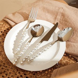 Set di stoviglie Set di stoviglie di perle di moda in argento europeo Set di posate in acciaio inossidabile Regalo creativo Coltello da bistecca Forchetta Cucchiaio da dessert