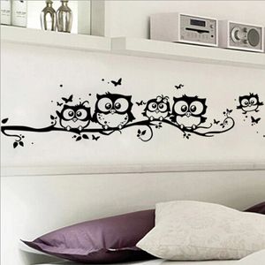 Cartoon Cute Owl On Tree Wall Sticker Living Room Background Animals Art Decals For Kids Room Decorations Removable Stickers