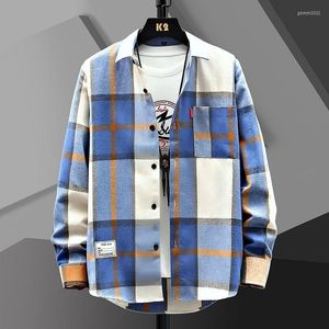 Camisas casuais masculinas temporadas de manga comprida casaco solto top masculino xadrez estudante tops para roupas masculinas camisas e blusas