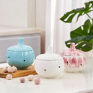 Storage Bottles Garlic Container Ceramic Moisture Proof Airtight Jar With Lid Chili Holder