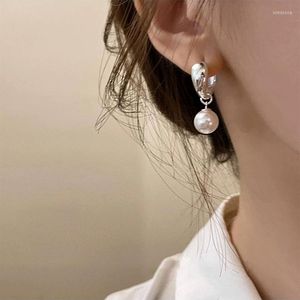 Hoopörhängen Trendig Sliver Color Imitation Pearl For Women Korean Oregelbundet Geometric Pendant Earring Party Jewets Gifts 2023