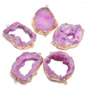 Pendanthalsband Natural Stone Gem Purple Agate Connector Handgjorda hantverk Diy Romantisk söt halsband tröja kedja smycken tillbehör gåva