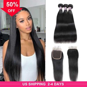 The girl a wig Bundles 8-28inch Extensions Human Virgin with Lace Closure Weave Water Curly Body Ishow Deep 9a Loose 3/4pcs Straight for Women Natural Black Wefts