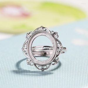 Cluster Rings 925 Sterling Silver 12x14mm Oval Cabochon Semi Mount Fidanzamento Anello nuziale Fit Ambra Turchese Lapislazzuli Impostazione