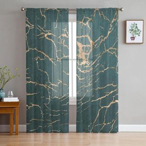 Curtain Green Marble Lines Golden Crack Texture Sheer Curtains For Living Room Tulle Windows Voile Yarn Short Bedroom