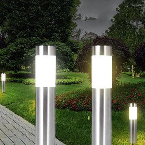 Solar Bollard Light Outdoor Stainless Steel Landscape Pathway Waterproof Lantern Lawn Lamp For Garden Backyard Decor