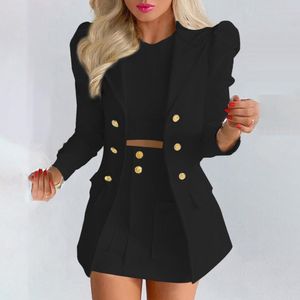 Two Piece Dress 1 Set Pure Color turndown Collar Blazer Skirt Ladies Formal Suit 230615