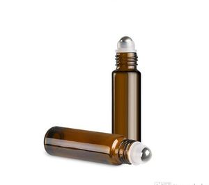 2020 - 10ml (1/3 oz de vidro âmbar espesso roll on frasco óleo essencial frasco de perfume de aromaterapia vazio + bola de rolo de metal BY DHL Free