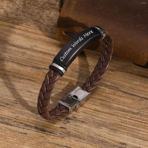 Link Bracciali Barra d'identità personalizzata in acciaio inossidabile personalizzata gratuita da uomo con corda in pelle intrecciata Regalo per braccialetti da uomo casual