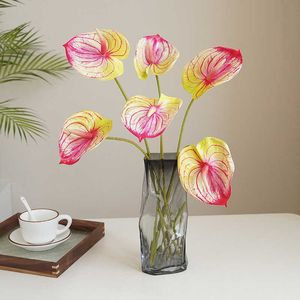 Fiori secchi 5 pezzi Simulazione Stampa Anthurium Casa Soggiorno Tavolo da pranzo Decorazione dell'hotel Disposizione Matrimonio Fiore artificiale finto