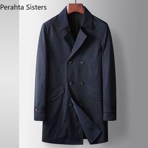 Trench Coats Masculino Marca Casaco de Alta Qualidade 2023 Primavera Outono Seção Longa Lapela Trespassado Negócios Casual Homem Quebra-vento 230615