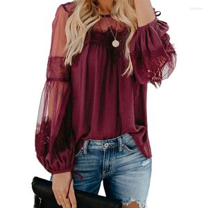 Camisas femininas com design de moda blusa feminina manga lanterna com patchwork