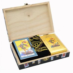 Utomhusspel Aktiviteter Guldfolie 12 * 7cm trälåda Tarot PVC Vattentät slitbeständig Chess Board Game Card Divination Present Box Set Luxury 230615