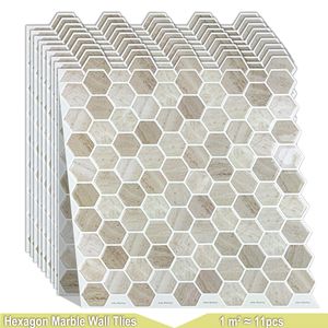 WODECOR Banheiro E Cozinha Impermeável Backsplash Papel de Parede Hexágono Mosaico Adesivos de Azulejo de Parede Adesivos de Parede de Mármore Premium