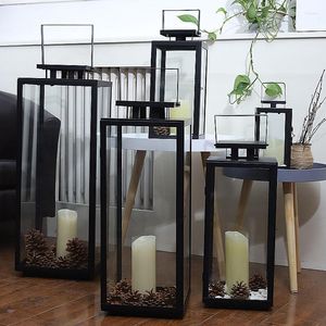 Candle Holders Decor Iron Glass Holder Black Luxury Tea Light Lanterns Modern Decoracao Para Casa Wedding Candlestick