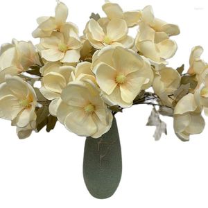 Dekoratif çiçekler 5 adet manolya yapay ev dekorasyonu el lobi düğün salonu çiçek buket diy