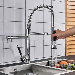 Кухонные смесители хромированное кран для одного ручки раковина вытягивать спрей -микшер Tap 360 поворотный портативный душ