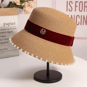 Szerokie czapki brzegowe 2021 Summer Bucket Hat for Women Solid Straw Pearl Designer Sun Outdoor Lady Beach Visors3609571298i