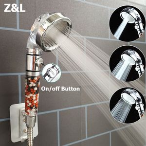 Other Faucets Showers Accs Bathroom 3 Modes High Pressure Shower Head with OnOff Switch Stop Button Water Saving Ionic Mineral Anion Handheld Showerheads 230616