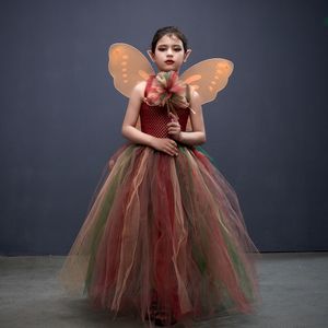 Girl's Dresses Forest Fairy Princess Costume for Halloween Birthday Party Fancy Dress Fall Children Woodland Nymph Pixie Gown Tutu Dress Wing 230615