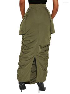 Skirts Acrawnni Women Y2k Cargo Long Skirt With Pockets Drawstring Low Waisted Ruched Maxi Grunge Fairycore Punk Vintage