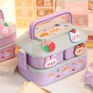 Bento Boxes Kawaii Portable Lunch Box for Girls School Kidsプラスチックピクニックマイクロ波食品コンパートメントストレージコンテナ230616