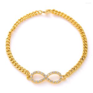 Braccialetti di collegamento Bianco CZ Numero 8 21cm Cavigliera con ciondolo placcato in oro Etiopia Africa India USA Per uomo Donna Gioielli Regali per feste di matrimonio