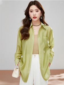 Camicette da donna Moda coreana Elegante camicia sottile leggera in seta artificiale Colore caramella Comoda camicetta superiore in lyocell Protezione solare primavera/estate