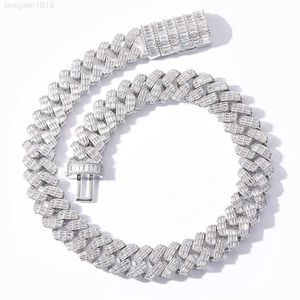 Anpassad S925 Silver med 5a Cz Diamond 17 mm bred kubansk kedja halsband