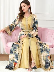 Ethnische Kleidung Muslim Set Jalabiya Frauen Ramadan Abaya Damen Eleganter Druck Marokko Kaftan Formelles Kleid 2-teiliger Anzug Islamische Lange Kleider 230616