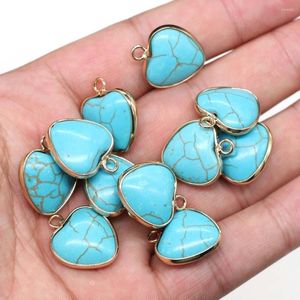 Kolye Kolyeleri Kalp Şekimi Mavi Turquoises Doğal Taş Boncuklar DIY Kolye Bilezik Aksesuarları için Takı Yapım Hediye 18x20mm