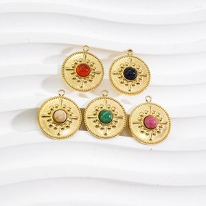 Pendant Necklaces Miasol 2Pcs 15MM Golden Plating Casting Stainless Steel Round Star Pendants Charms With Natural Stone For Diy Jewelry