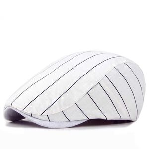 Berets LDSLYJR Spring Autumn Cotton Striped Newsboy Caps Flat Peaked Cap Men and Women Painter Beret Hats 28 Z0616