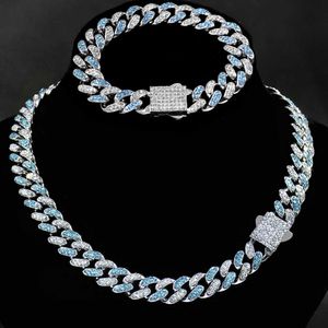 Strands Blue 13 mm Miami Cuban Link Sain for Women Men Out Out Bling Spring zapięcie Naszyjka Bransoletka HIPHOP Biżuteria 230613