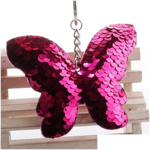 Key Rings Paillette Sequin Butterfly Animal Pendant Keychain Holder Bag Hangs Fashion Jewelry Drop Delivery Dh84G