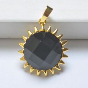 Pendant Necklaces Natural Black Carnelian Stone Faceted Bead GEM Sunlight Jewelry Fashion S3097