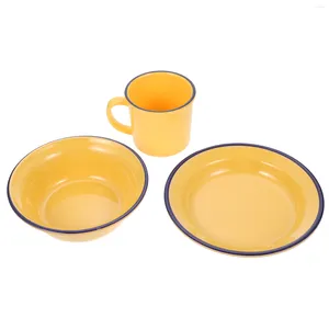 Servis uppsättningar Dricks Glass Set Dish Cup Kitchen Gadgets Coffee Suite 16x16x2.8cm Tea Cups Retro Yellow Melamine