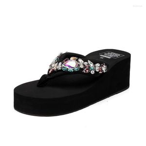 Chinelos de verão plataforma flip flops senhoras chinelo cunha slides para mulheres strass praia moda flop mujer sandália mulher