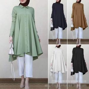 2023 Spring/Summer Women's Solid high low blouse - Elegant, Loose Fit, Curved Hem, Single Breasted, Long Sleeve Casual Shirt
