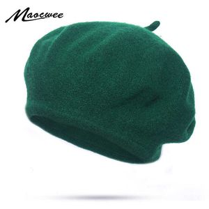 Berets 2019 Autumn Winter Billiga faux ullfast färg Berets Caps Kvinnliga Bonnet Women Caps Lady Painter All Matched Warm Walking Hat Z0613