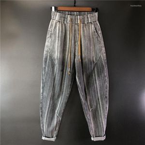 Jeans Masculino Calça Harlan Oversized Solta Masculina Listras Coloridas Estampado Checker Personalizado Tendência Versátil Casual Elástico Longo