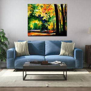 Cityscapes Canvas Art Morning Forest Beautiful Street Landscape Handmade Painting for Modern Home Office