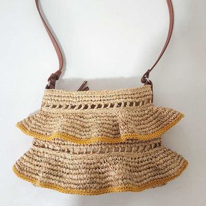 Saia Saco Tecido Palha Moda Feminina Bolsa Oco Tecido Oco Bolsa de Praia Portátil Bolsa Tecido Palha Artesanato 230615