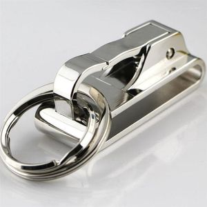 Keychains 1pcs Spring Buckle Clip On Belt Double Loops Silver Keychain Key Chain Ring KeyfobKeychains Fier228703331291T
